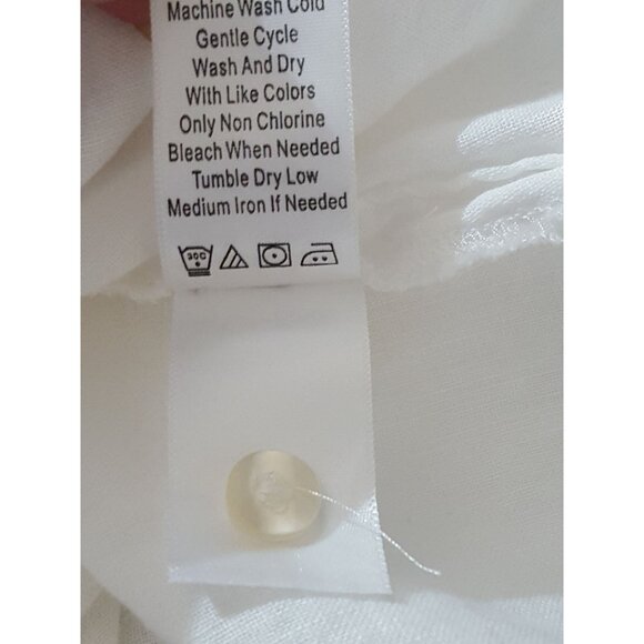 Coldwater Creek Linen Blouse Womens S Long Roll Tab Sleeve V Neck White Button - Picture 6 of 8